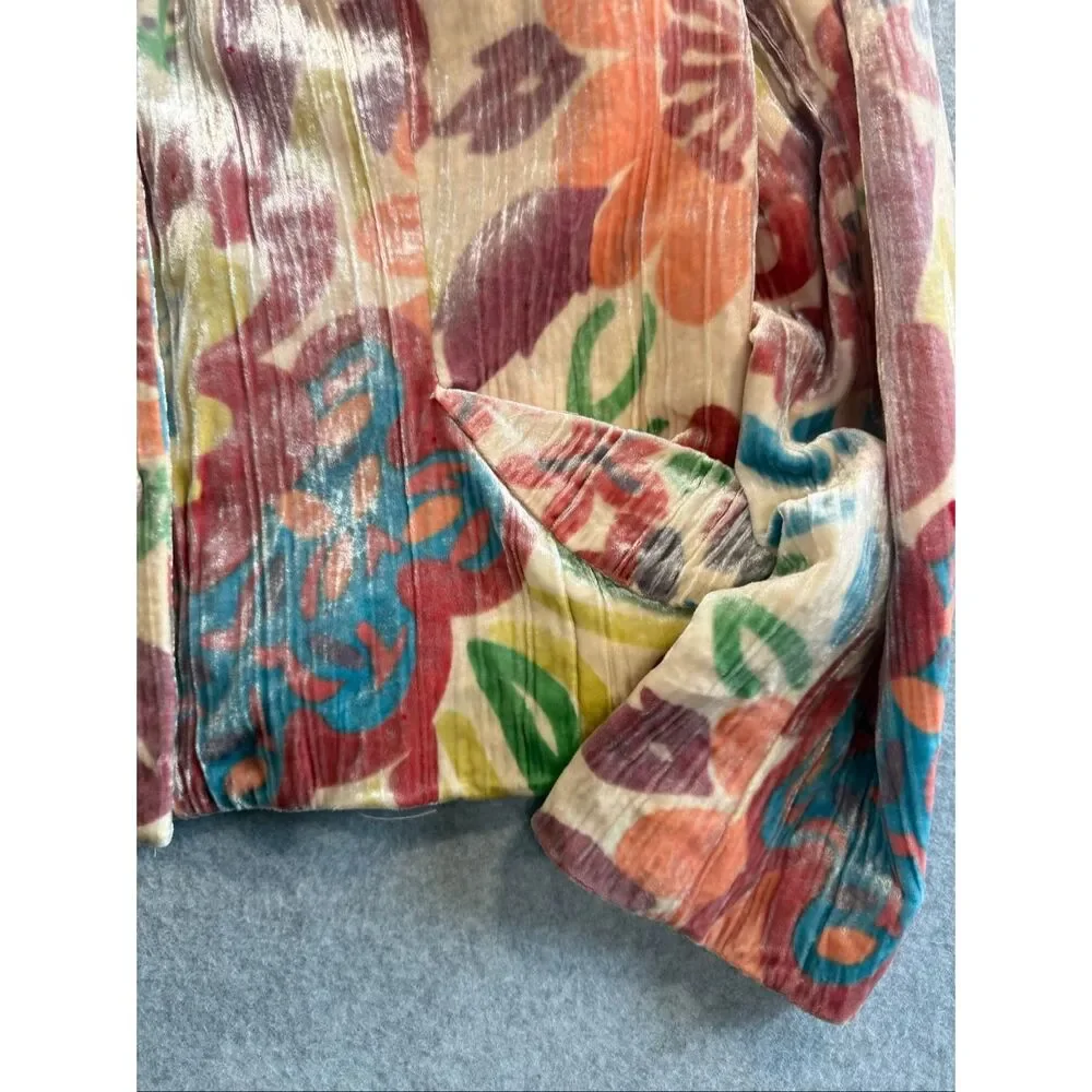 Vintage Alberto Makali Crushed Velvet Floral Blazer Jacket Boho Art To Wear 14
